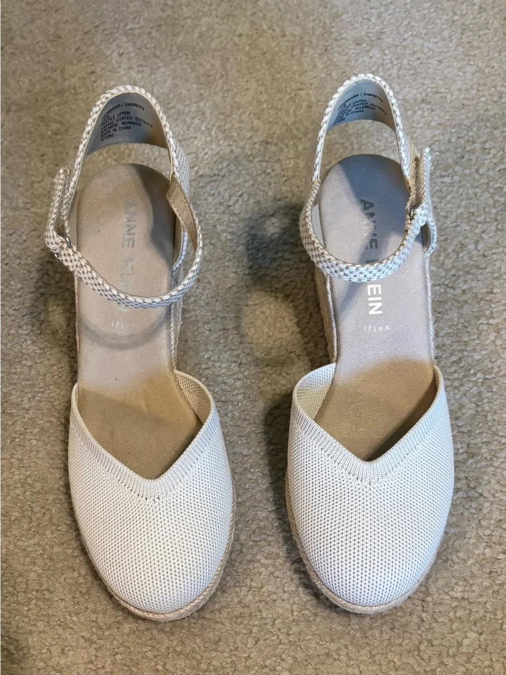 Anne Klein Cream Knit Espadrille Slingback Flats,  New, Size 7.5M